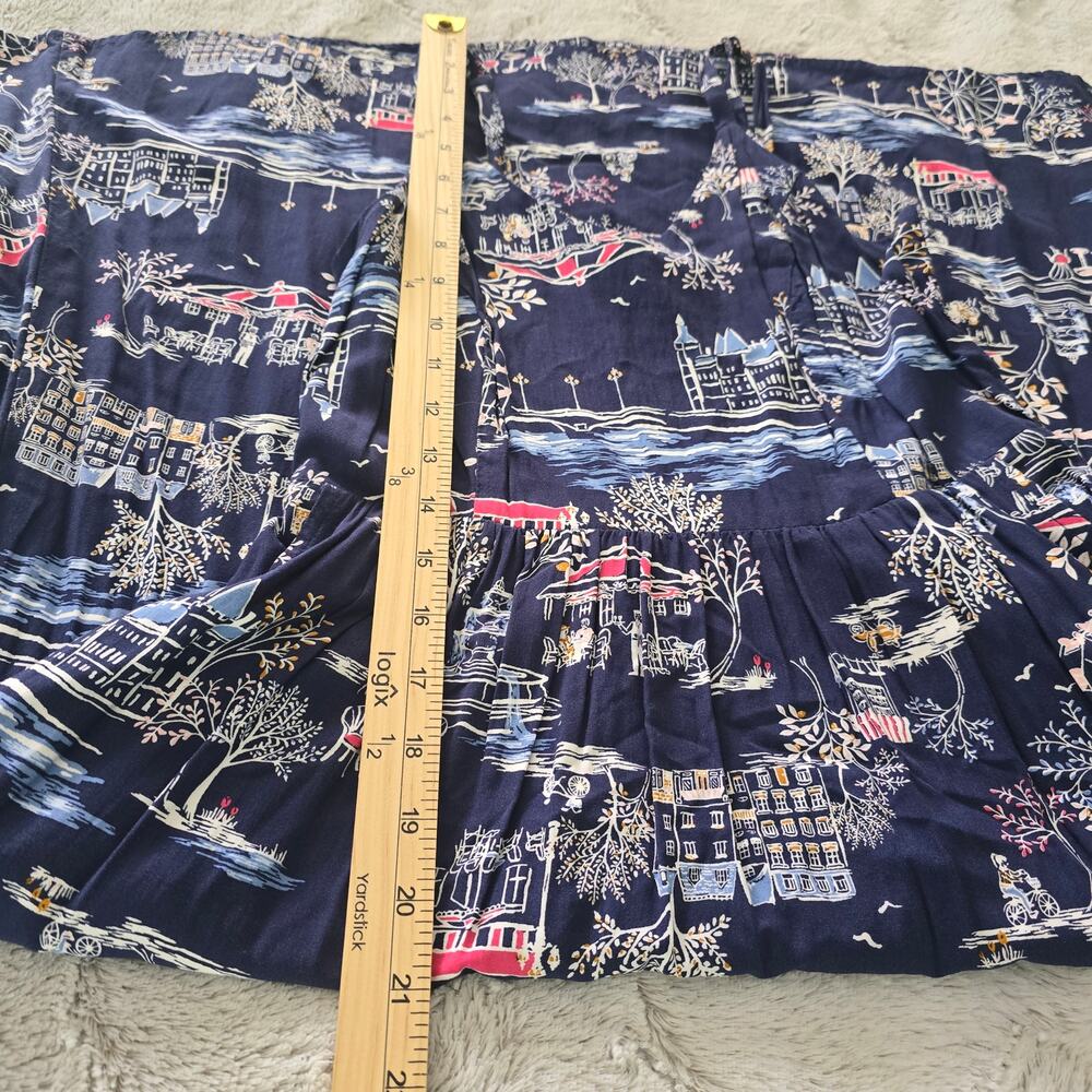 Old Navy Blue Scenic Print Midi Dress Sz S Strapy sleeves Tropical Resortwear - Picture 7 of 8
